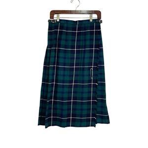 Vintage Cobra Kilt Ireland Sz 4 Green Blue Tartan Plaid Pleated Wool Kilt Skirt